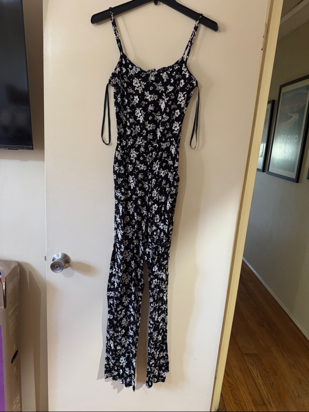 Black & White Floral Spaghetti-Strap Jumpsuit